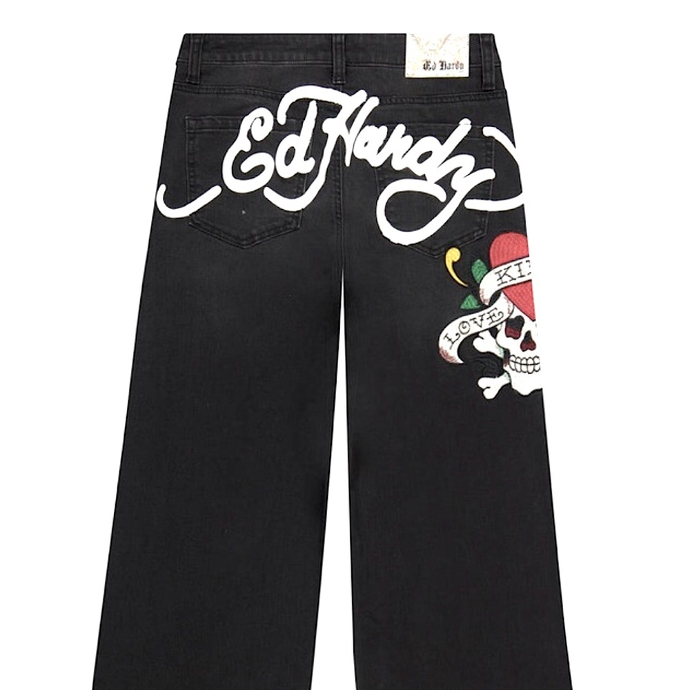 Ed Hardy Embroidered Skull Love Kills Slowly Jeans
